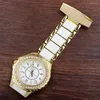 Pocket Watches Luxe Crystal Gold Silver FOB Bewak analoge clip-on hangende broche elegante vrouwen kwarts mode