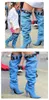Botlar Bahar Sonbahar Moda Mavi Denim Kot Botlar Stilettos Topuklar 8cm Kadınlar Büyük Diz Yüksek 220906