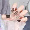 False unhas 24pcs Fake Matte Leopard Patch Patch estilo francês Tipo de cola removível curta manicure Decoração totalmente coberta