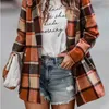 Automne et hiver Designer Womens Plaid Woolen Jacket Loose Print Long Sleeve Pocket Coat Cardigan Top
