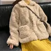 Casacos de lã de lã de pele feminina Mulheres 2022 Inverno solto espesso casual casaco falsamente