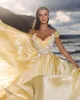 Graceful Yellow Prom Dresses V Neck Ruched Appliques Party Dresses Crystals Beading Custom Made Evening Dress