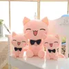 1 pc 28cm45cm Kawaii Smile Tie Cuddle Soft Cartoon Animal Pink Cat Gevulde Doll Baby Begeleidende speelgoed meisjes Kids Geschenken J220729