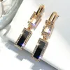 Stud Earrings Korean Fashion Shiny Full Drill Jewelry Square Luxurious For Women Personality Drip Oil Pendant Trend Hoop