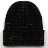 Women Man Stone Beanie Cap Unisex Rhinestone Winter Hat Allover Dziewczyny Chłopcy Soft ciepłe czarne czapki Czarne Czarne kryształy