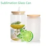 US Warehouse 16oz Sublimationsglas-Bierkrüge mit Bambusdeckel, Strohhalm, DIY-Rohlinge, gefrostet, durchsichtig, Dosenform, Becher, Wärmeübertragung, Cocktail, bb1125