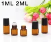 1ml 2ml 3ml 5ml 10mlアンバーガラスローラーボトルとエッセンシャルオイル用のステンレススチールボール1100pcs/lot