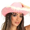 Boinas Halloween Drinestone Tassel Cowboy Hat Fiesta e-Girls Capases Capas de estampado Capas de impresión Vintage Estilo de la corte real