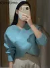 Swetery kobiet Kimotimo jesienne zimowe sweter kobiety przekraczają vhals z ramion dzianin sweter koreański elegancki elegancki projekt damski projekt solidne swetry J220915