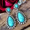 Boucles d'oreilles bohême en pour femmes tendance de la mode argent ancien luxueux Turquoise créatif forme de goutte d'eau bijoux Vintage