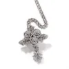 Bling Diamond Stone Rose Flower Cross Hangers Ketting Sieraden Echt 14K Verguld Lover Gift Paar Religieuze Sieraden Valentijnsdag