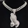 펜던트 목걸이 남자 힙합기도 손 목걸이 13mm 크리스탈 쿠바 체인 Hiphop Iced Out Bling Fashion Charm Jewelry