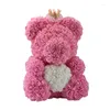 Flores decorativas 2022 oso de peluche con corona en caja de regalo de rosas flores artificiales boda Día de la madre para mujeres