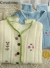 女性のセーターKimotimo Embroideryセーターベスト女性2022秋のスリムカラーブロックツイストニットジャケット韓国の甘い長袖Y2KベストJ220915