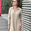 Casual Dresses Autumn and Winter Women's Polo krage l￥ng￤rmad l￶s fast f￤rgtr￶ja kl￤nning kjol