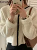 Camisolas femininas kimotimo chique waffle knit colete mulheres outono redondo pescoço bate borda de cor solta jaqueta de camisola solta coreana elegante todos os coletes J220915
