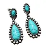 Boucles d'oreilles bohême en pour femmes tendance de la mode argent ancien luxueux Turquoise créatif forme de goutte d'eau bijoux Vintage