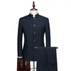 Men's Suits Men's Stand Collar Chinese Style Slim Fit Two Piece Suit Set / Male Zhong Shan Blazer Jacket Coat Pants Trousers 2 Pcs