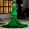 Sirène élégant robe de soirée verte pour femmes plis à manches longues ouverte du sol