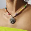 Collier ras du cou Chic en résine colorée pour femmes, pendentif en perles baroques, fleur de soleil, mode géométrique, bijoux Kolye