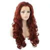 26 "Long Bourgogne Red Wig Heavy Density Heat Friendly Fiber Front Spets Synthetic Hair Wig