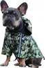 Manteau imperméable camouflage pour chien, coupe-vent, élégant, résistant à l'eau avec rayures réfléchissantes, capuche pour chiens et chats