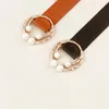 Belts Fashion Wide Belt Black Leather Pearls Double Ring Metal Buckle Women Waistband For Dress Suits Coat Winter Autumn Waist