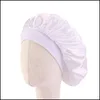 Shower Caps Silk Hair Bonnets Satin Round Head Bath Hat Shower Caps Wrap Fitted Sleep Hats Wide Elasticity Showers Room Accessories Dh3Wf