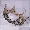 Tiaras New Black Princess Headwear Chic Bridal Tiaras Accessories見事なクリスタルパールウェディングとクラウン12102ドロップデルDHGARDEN DHX3Z