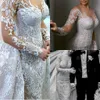 Appliques en dentelle sirène femmes robe de mariée bijou pure manches longues robes de mariée sur mesure détachable train arabe robes de Noiva