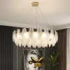 Lustres en plumes de verre nordique lustre de luxe en or LED anneau rond salon salle à manger lampe luminaire suspendu intérieur