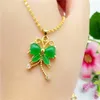 Pendant Necklaces Butterfly Green Stone Chain Yellow Gold Filled Fashion Gilrs Pretty Gift