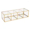 Storage Boxes 2X Nordic Gold Grid Glass Flip Tank Box Luxury Cosmetics Container Micro-Landscape Flower Room C