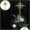 Décorations De Noël Décorations De Noël Arbre Topper Étoile Décor Doré Treetop Creux Parure Or Festival Ornement Ruban Dro Dhjzh