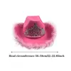 Berretti Cappello da cowboy stile occidentale Rosa Moda donna Party Night Club Deformato Tesa larga con paillettes Decora Corona Tiara Cowgirl