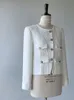 2023 Spring White Solid Color Panelled Tweed Jacket Long Sleeve Round Neck Double Pockets Single-Breasted Jackets Coat Short Outwear A2N246242