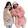 Casacos de lã de lã de pele feminina Mulheres 2022 Inverno solto espesso casual casaco falsamente