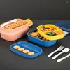 Din sets sets 1900 ml 2 lagen draagbare lunchbox school kind snack fruitdressing salade bento verpakte container met bestek