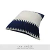 枕lan jingzeブルーホワイトパッチワーク幾何学カバー刺繍された家の装飾的な枕カバースロー45x45cm