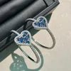 Hoop Earrings Blue Love Full Of Zircon Sweet Cool Wind Big Circle Peach Heart C Women