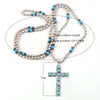 Pendant Necklaces Fashion Bohemian Tribal Jewelry 6mm Metal Beads / Turq Long Knotted Cross