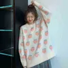 Kvinnors tröjor Kvinnlig tröja stickad 2021 Autumn Korean Fashion Strawberry Long Sleeves Jumper Women Sweet Ohals Loose Sweaters J220915