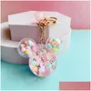 designerKey Rings Snowflake Mouse Head Keychain Rings Cute Micky Quicksand Pendant Keyring Holder Fashion Women Creative Bag Charms Gifts Ca Dh89X
