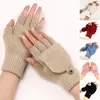 Gants à rabat tricotés sans doigts unisexe, gants chauds d'hiver pour écran tactile, pour hommes et femmes, mitaines à doigts exposés