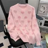 Suéteres de mujer EBAIHUI Amor con perlas Mujeres O-cuello Manga larga Jersey Suéter Primavera Otoño Estilo perezoso Neto Rojo Retro Jerseys de punto