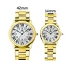 Montres de couple à la mode pour hommes et femmes, montre-bracelet en acier inoxydable et diamant, taille 42MM 34MM