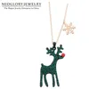 Pendant Necklaces Neoglory Christmas Lucky Reindeer With Snowflake Long Necklace For Women Green White Season Gifts Friend
