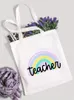 Sacolas de compras ensinam amor inspira arco -íris mulheres lonvas bolsas de sacola vida professora vida reutil shopper shopper ombro book moda presente