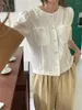 Blouses Femmes HziriP Doux Summer Femmes Chemises Poches Chic Bureau Lady Vintage Streetwear 2022 Manches courtes Mode Slim Tops