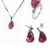 3 kleuren groothandel kerst blauw rood roze kristallen oorbellen hanger Ketting set 6-9 #